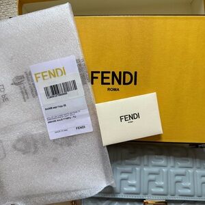 Fend Baguette 27 Bag With FF Motif Blue Leather Ghw